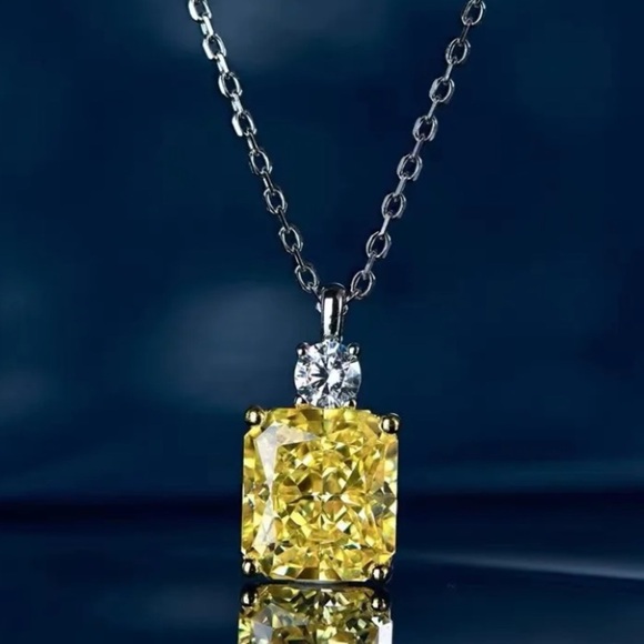 Sterling Silver 5CT Citrine Solitaire Pendant Necklace Matching Stud Earrings - Picture 3 of 8